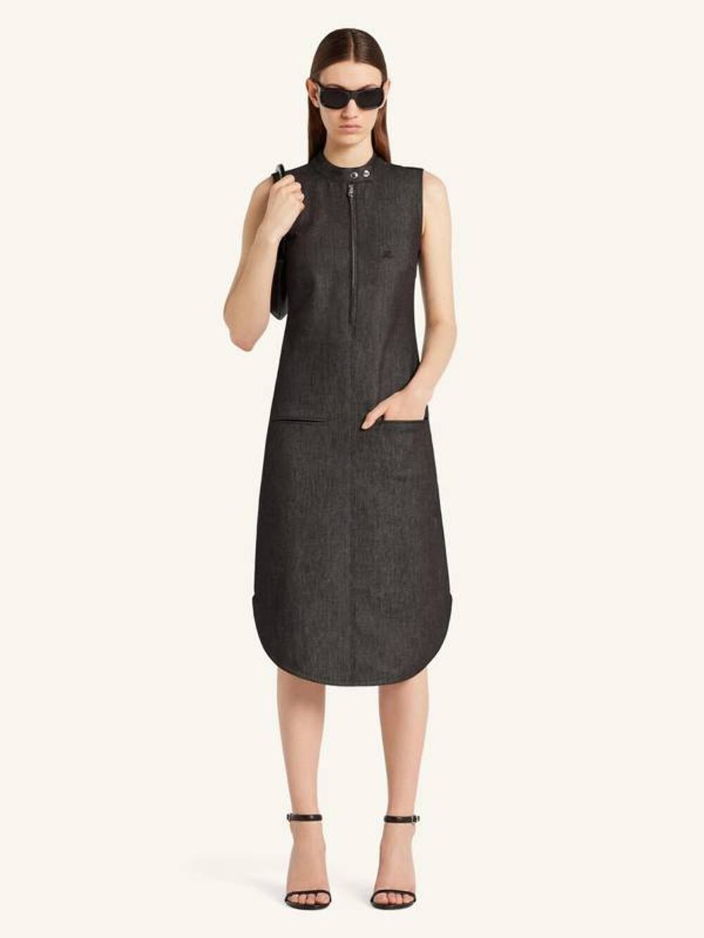 Courreges Biker Zipped Denim Midi Dress in Black Denim FR 36 US 4